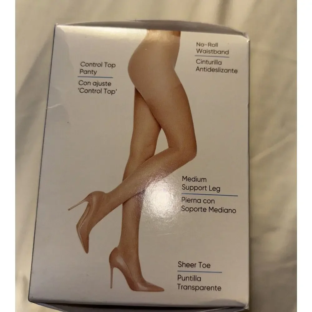 L'EGGS 2 PAIR SHEER ENERGY CONTROL TOP NO ROLL TIGHTS-SHEER TOE-B-OFF BLACK